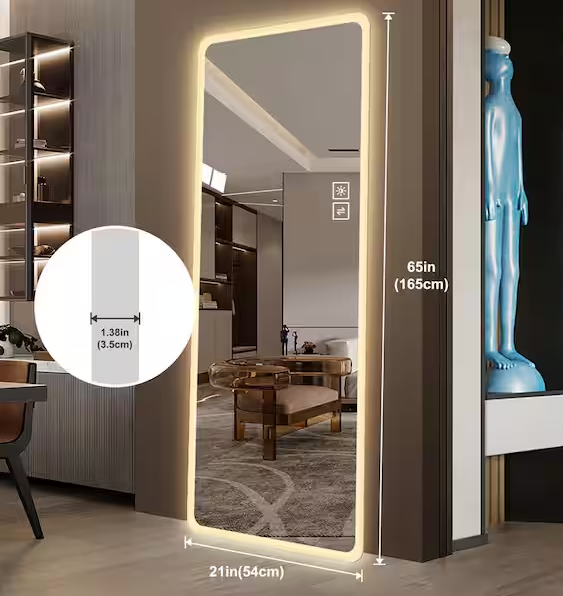 22 in. W x 65 in. H Rectangle Frameless LED Full Length Mirror