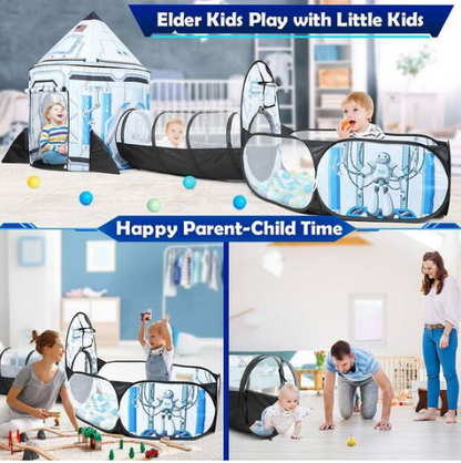 Indoor/Outdoor Playhouse with Play Tunnel and Ball Pit