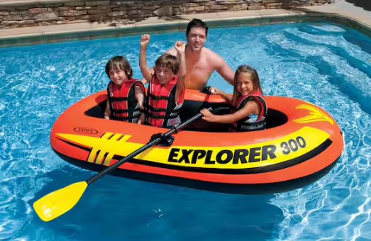 300 Inflatable Fishing 3 Person Raft Boat with Pump and Oars (3-Pack)