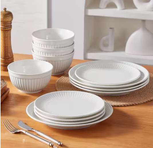 12-Piece White Porcelain Dinnerware Set