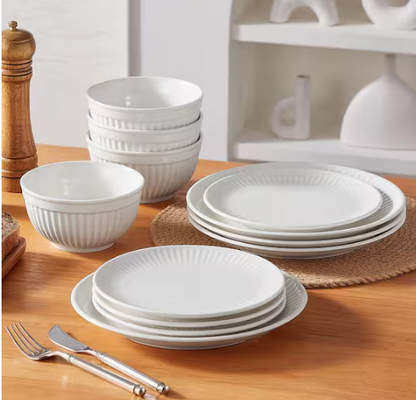 12-Piece White Porcelain Dinnerware Set
