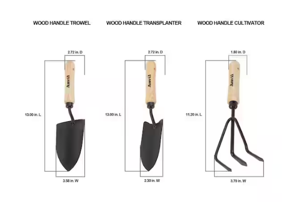 3-Piece Wood Handle Garden Tool Set