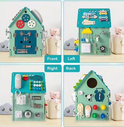 Wooden Busy House Montessori Toy with Sensory Games