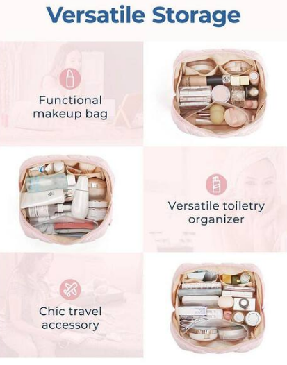 Pink Puffy Padded Travel Cosmetic Toiletry Bag