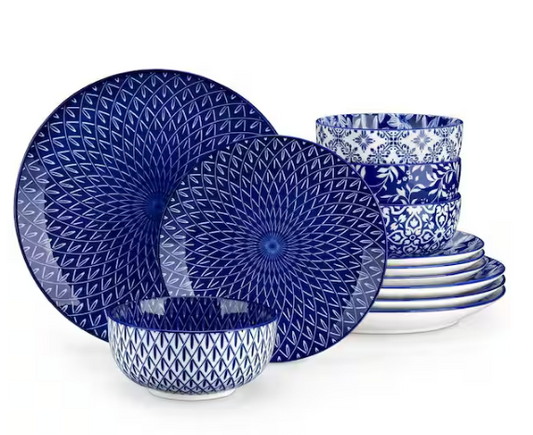 12-Piece Blue Porcelain Dinnerware Set
