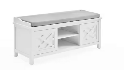 45 in. W Coventry White Wood Bench with Storage and Cushion