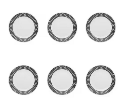 Actual 10.24" Black and Ivory Dinner Plates (Set of 6)