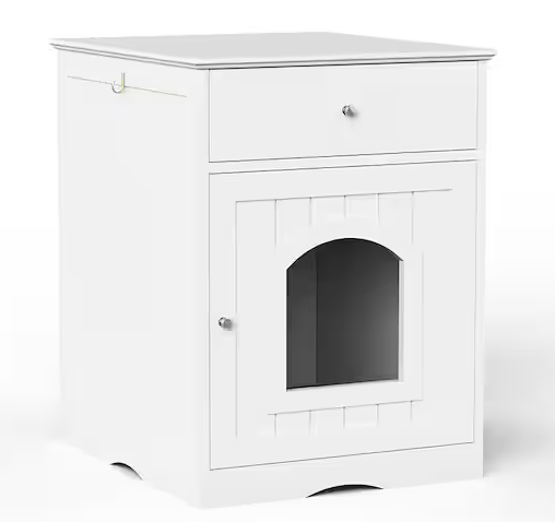 White Wooden Pet House Cat with Drawer