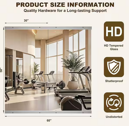 2-Pieces 30 in. W x 58 in. H Rectangle Frameless Gym Mirror