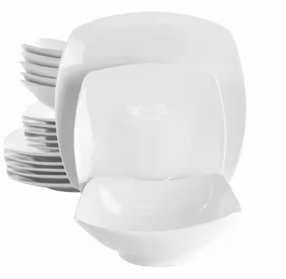 18-Piece Newman Square White Porcelain Dinnerware Set