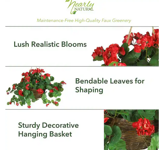 24 in. Artificial Geranium Silk Hanging Basket