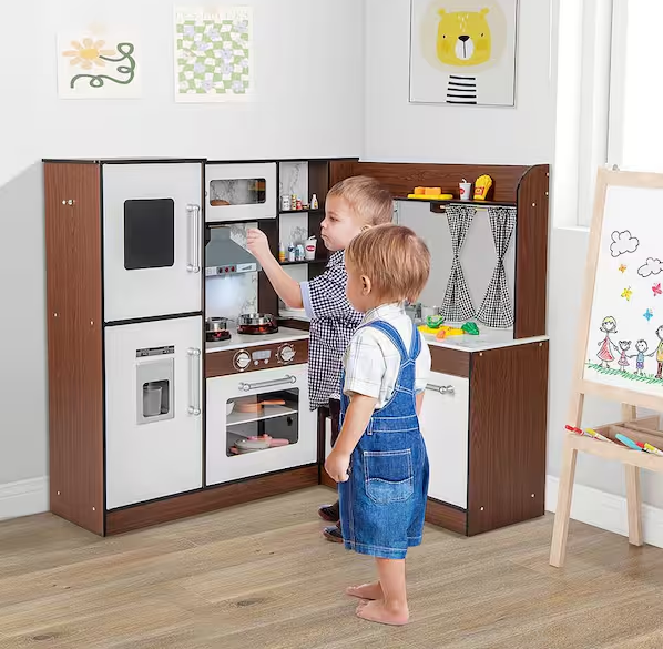 Wooden Corner Play Kitchen with Lights