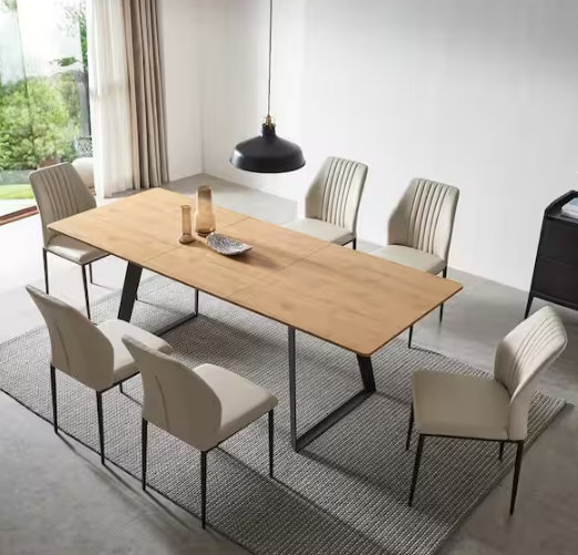 7-Piece Oak Rectangular Extendable Dining Table Set