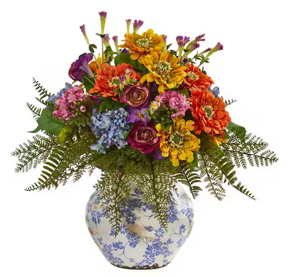 Indoor 15 Mixed Floral Artificial Arrangement in Floral Vase