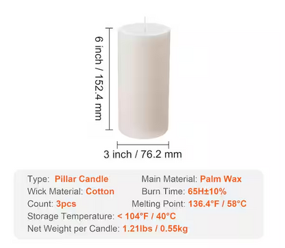 3-Pack White Unscented Pillar Candles