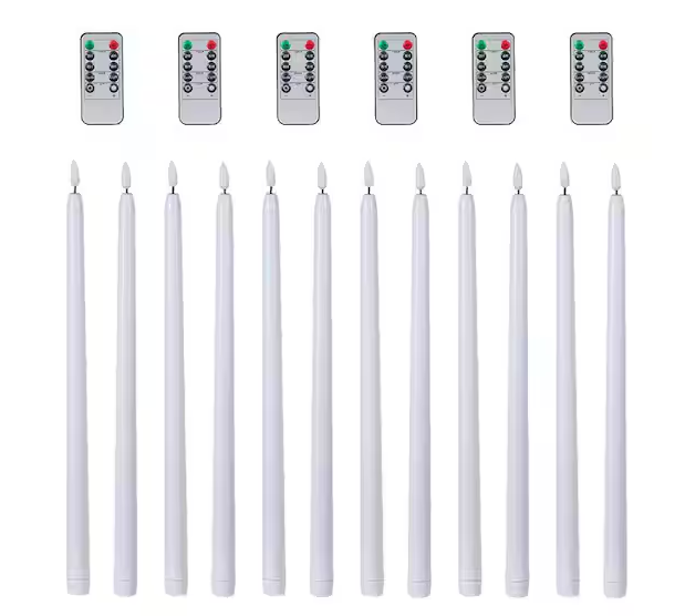 15 in. H White LED Taper Candles with Remote Timer