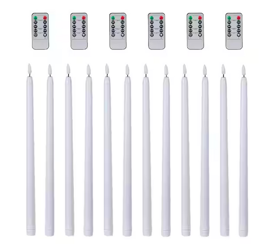 15 in. H White LED Taper Candles with Remote Timer
