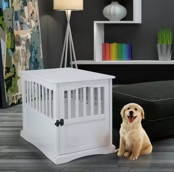 White Pet Crate End Table with Gate - Small