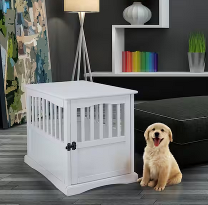 White Pet Crate End Table with Gate - Small