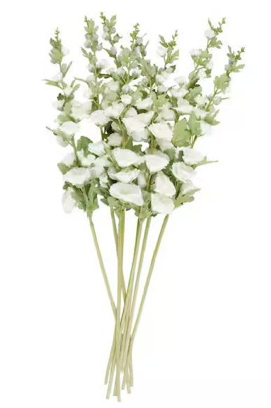 44 in. White Hollyhock Artificial Flower Stem with Blue Accents