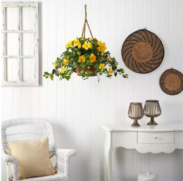 22 in. Artificial Hibiscus Hanging Basket