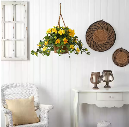 22 in. Artificial Hibiscus Hanging Basket