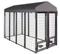 Outdoor Dog Cage Fence with Cover and Rotating Feeding Door