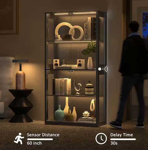 4-Tier 69 in. H Display Cabinet Lighted Curio Cabinet