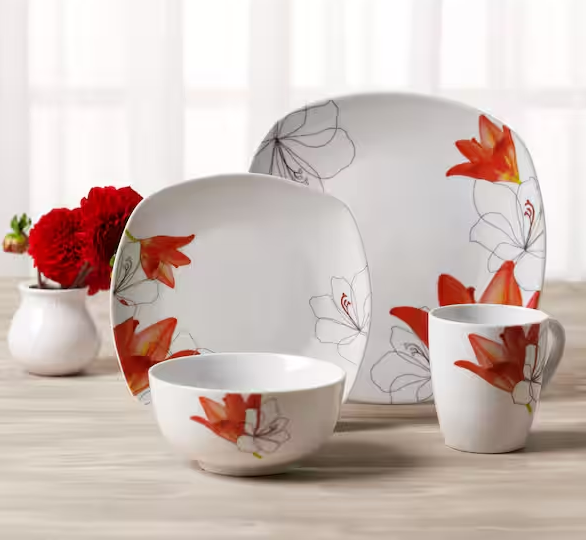16-Piece Casual White with Pattern Ceramic Dinnerware Set