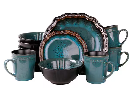 16-Piece Modern Blue Stoneware Dinnerware Set