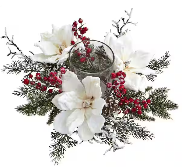 Frosted Magnolia and Berry Artificial Candelabrum