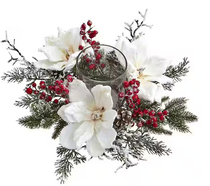 Frosted Magnolia and Berry Artificial Candelabrum