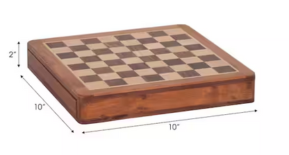 Brown 10 in. x 2 in. Acacia Wood Magnetic Chess Table Game Set