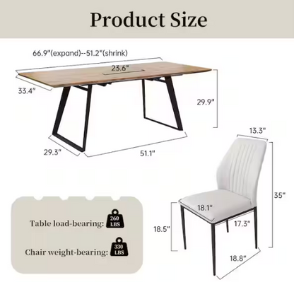 7-Piece Oak Rectangular Extendable Dining Table Set