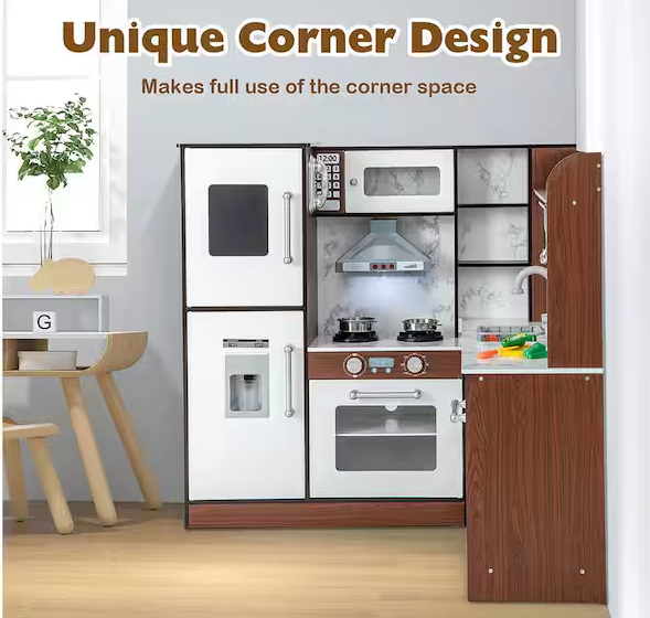 Wooden Corner Play Kitchen with Lights