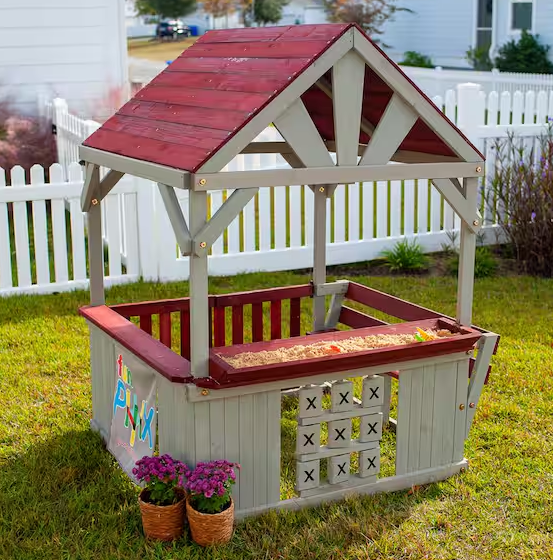 Kids Outdoor Wooden Playhouse with Sandbox