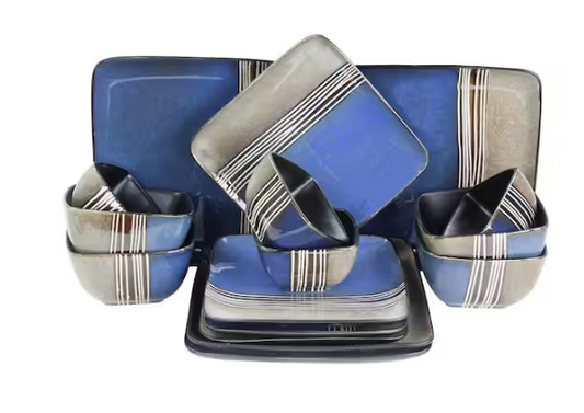 16-Piece Modern Blue Stoneware Dinnerware Set