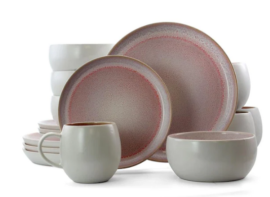 16-Piece Rustic Pink Stoneware Dinnerware Set
