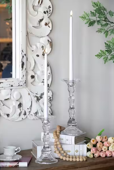 15 in. H White LED Taper Candles with Remote Timer