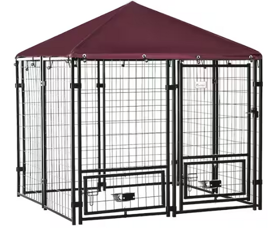 0.0005-Acre Black Steel In-Ground Dog Fence Dog Kennel House