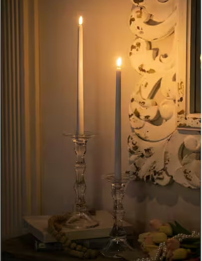 15 in. H White LED Taper Candles with Remote Timer