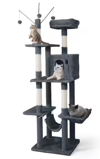 Multi-Level Cat Activity Tree with Scratching Posts, Basket, Cave Condo