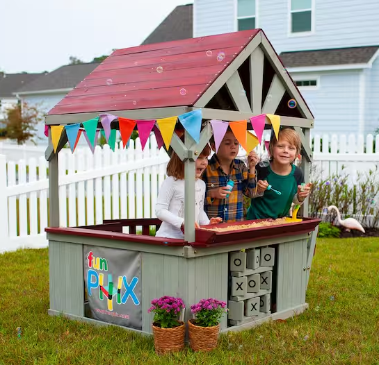 Kids Outdoor Wooden Playhouse with Sandbox