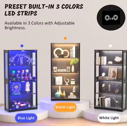4-Tier 69 in. H Display Cabinet Lighted Curio Cabinet