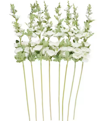 44 in. White Hollyhock Artificial Flower Stem with Blue Accents