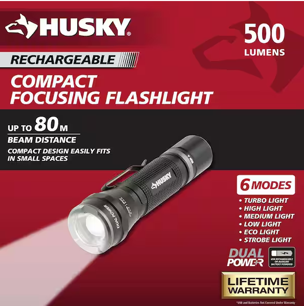 500-Lumens Dual Power Focusing Aluminum Flashlight