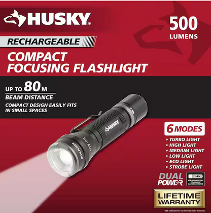 500-Lumens Dual Power Focusing Aluminum Flashlight