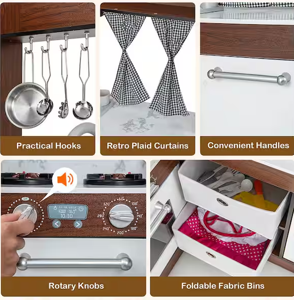 Wooden Corner Play Kitchen with Lights