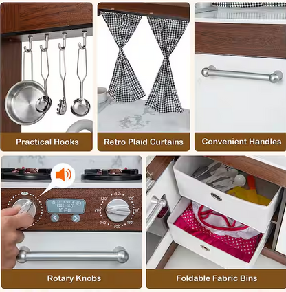 Wooden Corner Play Kitchen with Lights