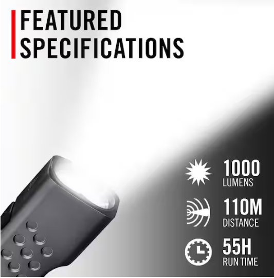 Slayer Max 1000 Lumens Lithium Rechargeable LED Professional Handheld Flashlight